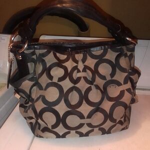 Coach Black and Brown Signature Shoulder Bag